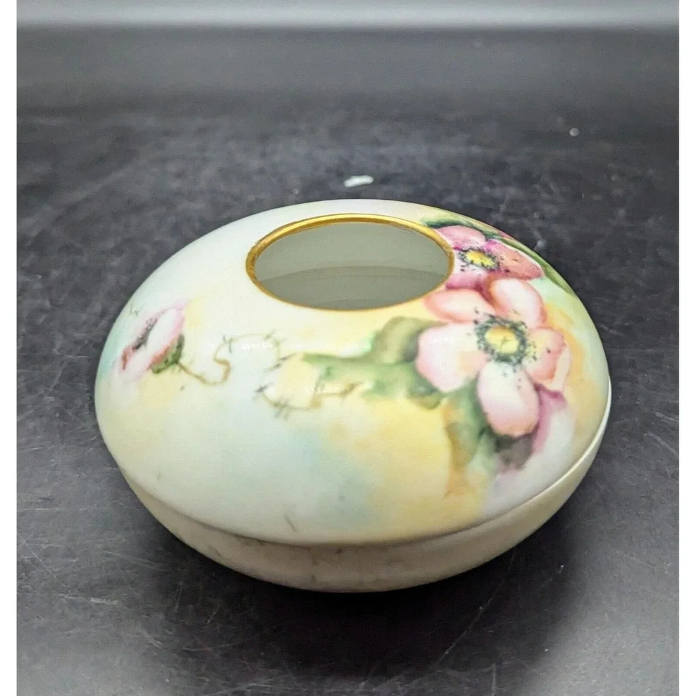 Antique Hand Painted W G Limoges Porcelain Hair Receiver 4.25